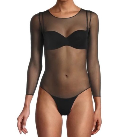 SPANX Other - Spanx Sheer Mesh thong long sleeve Bodysuit medium in very black